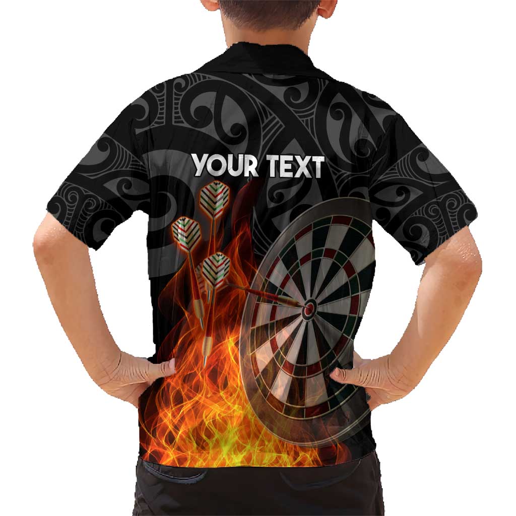 Personalised Aotearoa Darts Hawaiian Shirt Maori Koru Flaming Dartboard