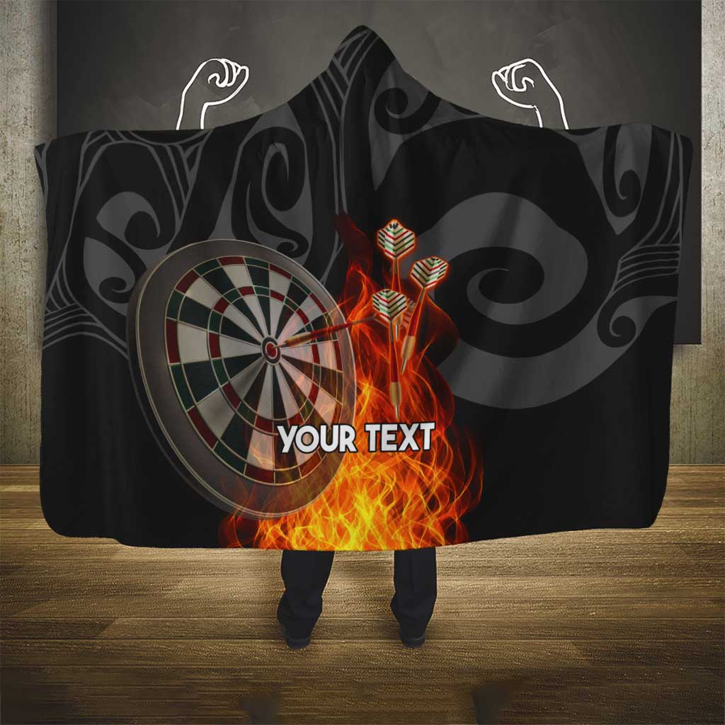 Personalised Aotearoa Darts Hooded Blanket Maori Koru Flaming Dartboard