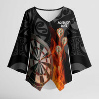 Personalised Aotearoa Darts Kimono Sleeve Blouse Maori Koru Flaming Dartboard - Polynesian Pride