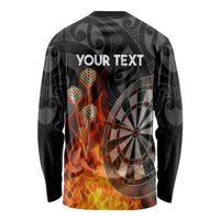 Personalised Aotearoa Darts Long Sleeve Shirt Maori Koru Flaming Dartboard