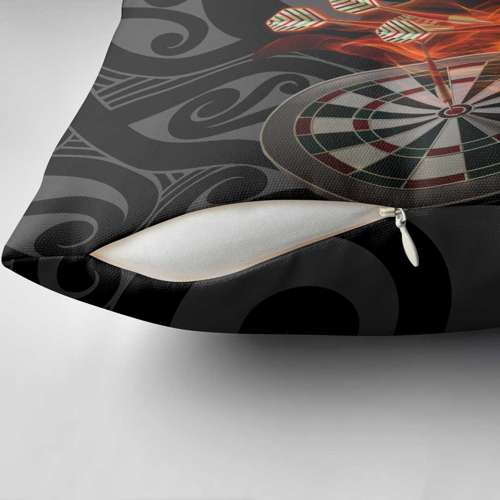 Personalised Aotearoa Darts Pillow Cover Maori Koru Flaming Dartboard - Polynesian Pride