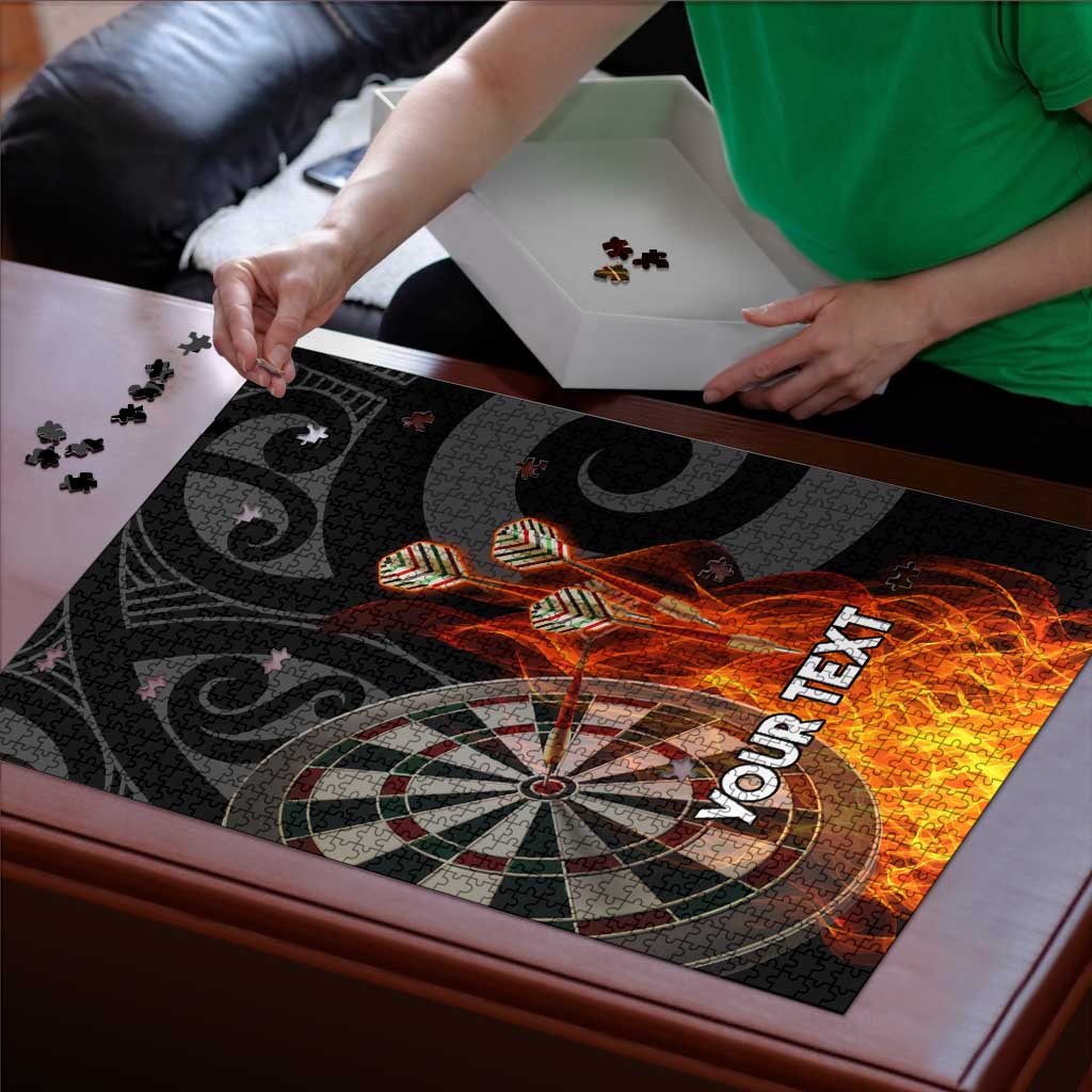 Personalised Aotearoa Darts Puzzle Maori Koru Flaming Dartboard LT14 - Polynesian Pride