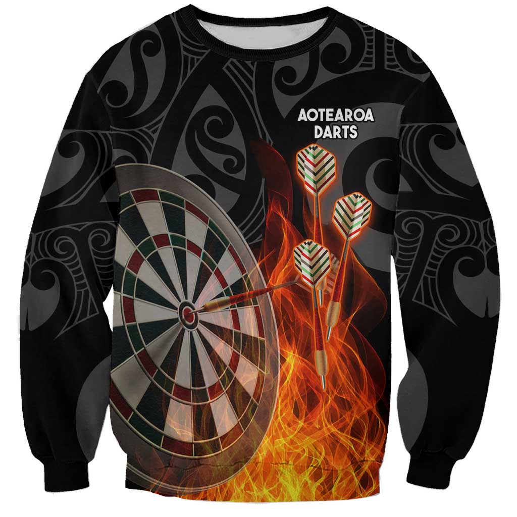 Personalised Aotearoa Darts Sweatshirt Maori Koru Flaming Dartboard