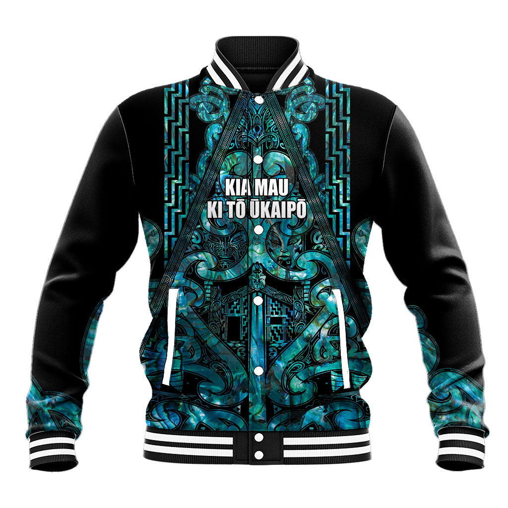 Maori Language Week Personalised Baseball Jacket Kia Mau Ki To Ukaipo Paua Shell Color LT14 Unisex Turquoise - Polynesian Pride
