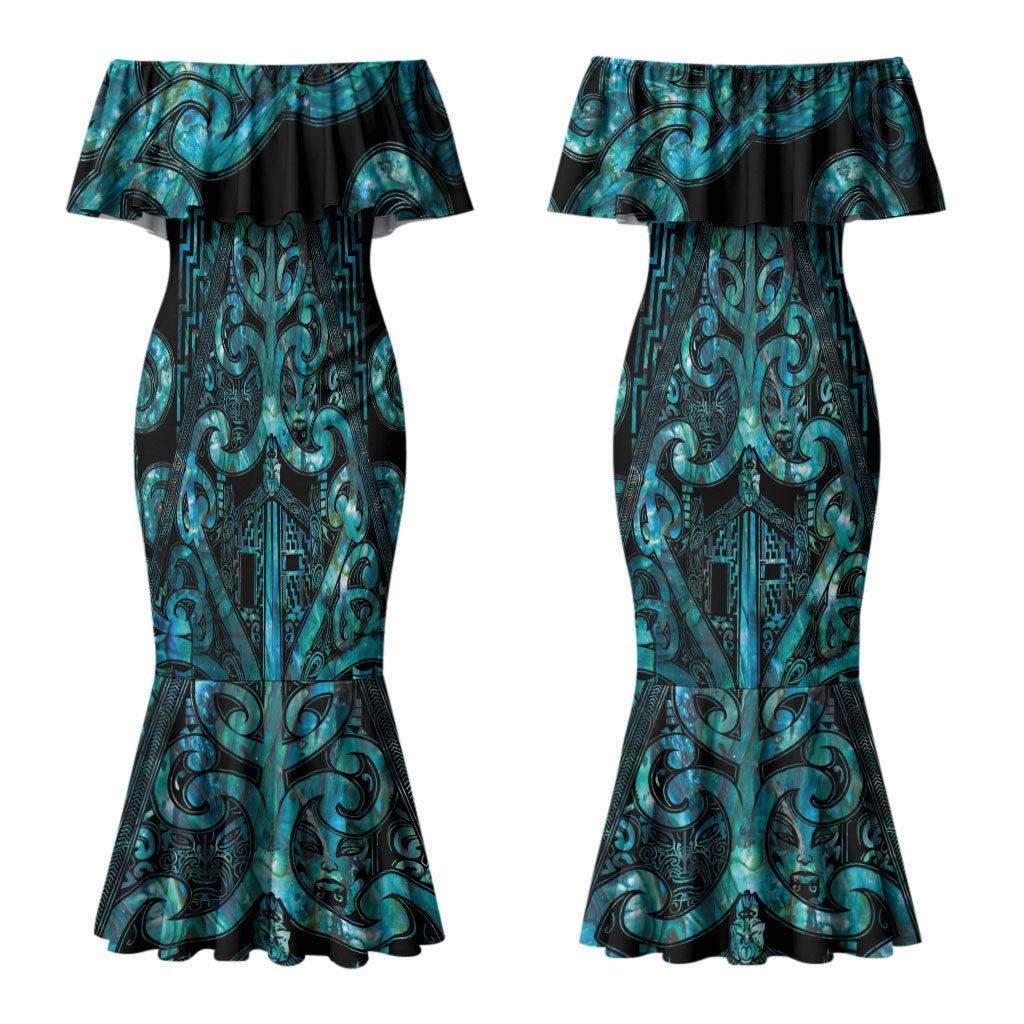 Maori Language Week Personalised Couples Matching Mermaid Dress and Long Sleeve Button Shirt Kia Mau Ki To Ukaipo Paua Shell Color LT14 - Polynesian Pride