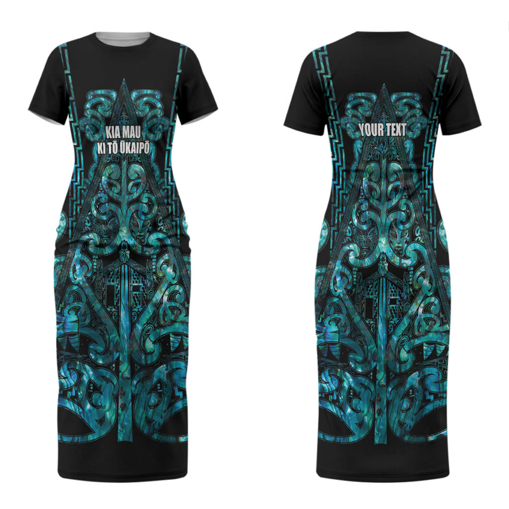 Maori Language Week Personalised Couples Matching Short Sleeve Bodycon Dress and Hawaiian Shirt Kia Mau Ki To Ukaipo Paua Shell Color LT14 - Polynesian Pride