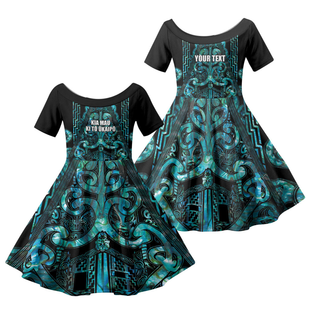 Maori Language Week Personalised Family Matching Mermaid Dress and Hawaiian Shirt Kia Mau Ki To Ukaipo Paua Shell Color LT14 Daughter's Dress Turquoise - Polynesian Pride