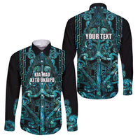 Maori Language Week Personalised Family Matching Off The Shoulder Long Sleeve Dress and Hawaiian Shirt Kia Mau Ki To Ukaipo Paua Shell Color LT14 Dad's Shirt - Long Sleeve Turquoise - Polynesian Pride