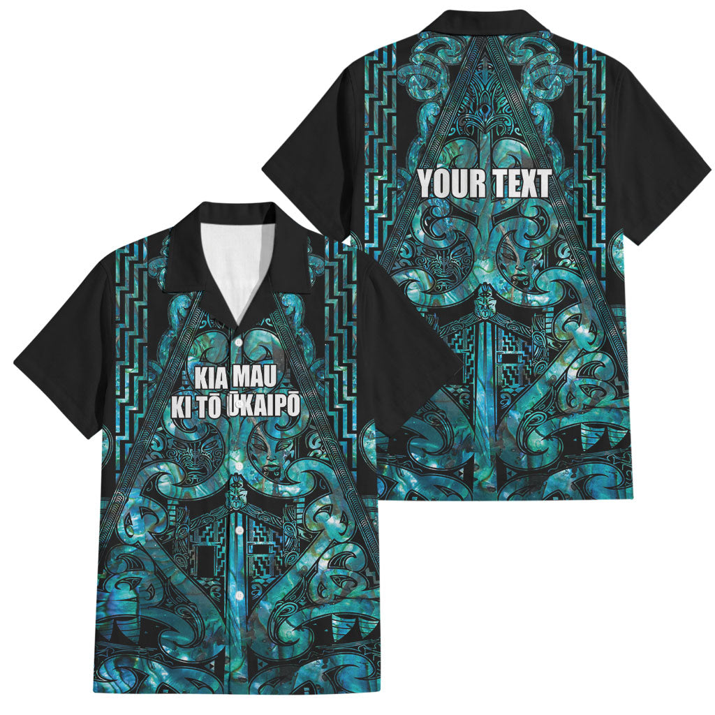 Maori Language Week Personalised Family Matching Tank Maxi Dress and Hawaiian Shirt Kia Mau Ki To Ukaipo Paua Shell Color LT14 Dad's Shirt - Short Sleeve Turquoise - Polynesian Pride