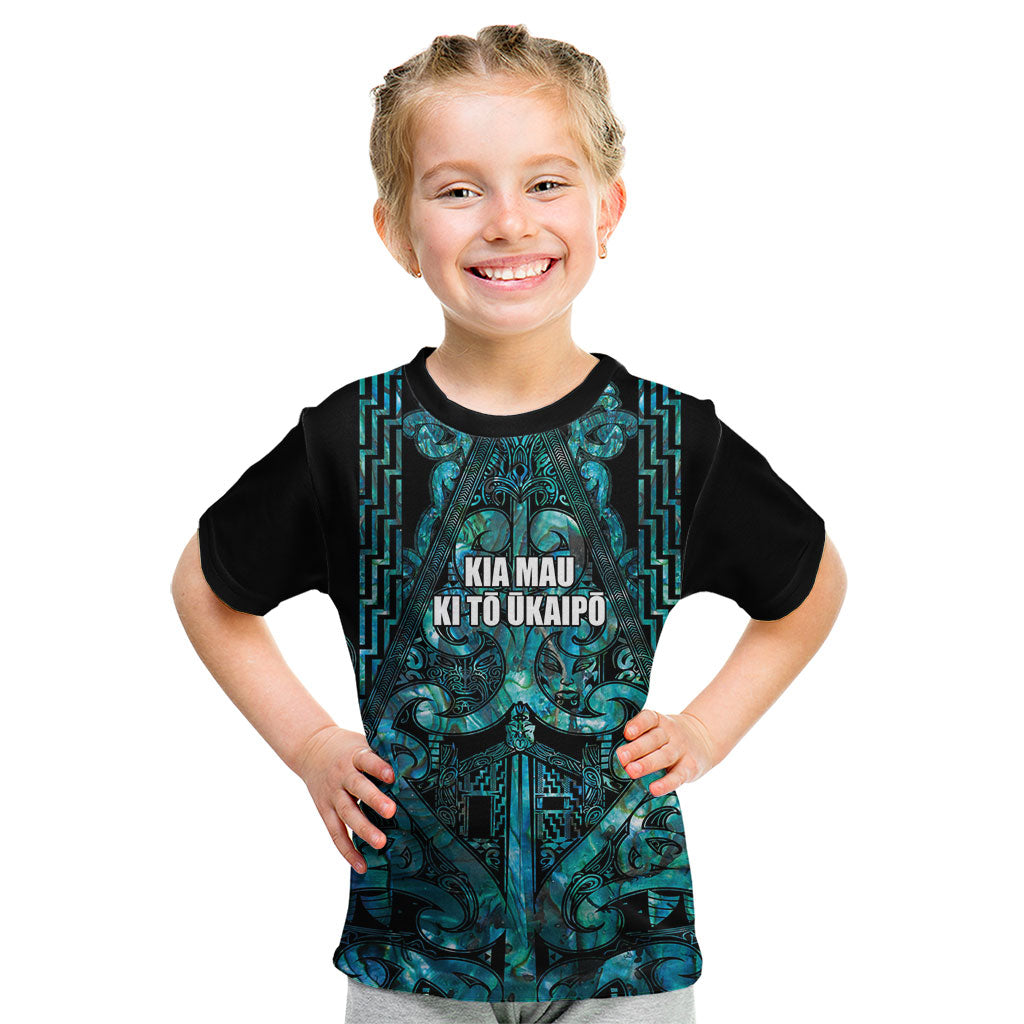 Maori Language Week Personalised Kid T Shirt Kia Mau Ki To Ukaipo Paua Shell Color LT14 Turquoise - Polynesian Pride
