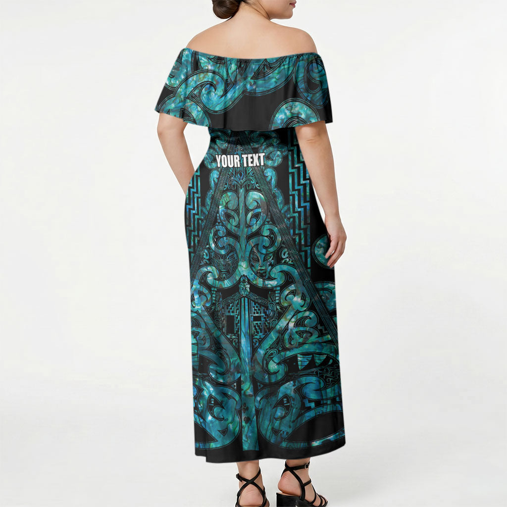 Maori Language Week Personalised Off Shoulder Maxi Dress Kia Mau Ki To Ukaipo Paua Shell Color LT14 - Polynesian Pride