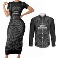Maori Language Week Personalised Couples Matching Short Sleeve Bodycon Dress and Long Sleeve Button Shirt Kia Mau Ki To Ukaipo Grey Color LT14 Grey - Polynesian Pride