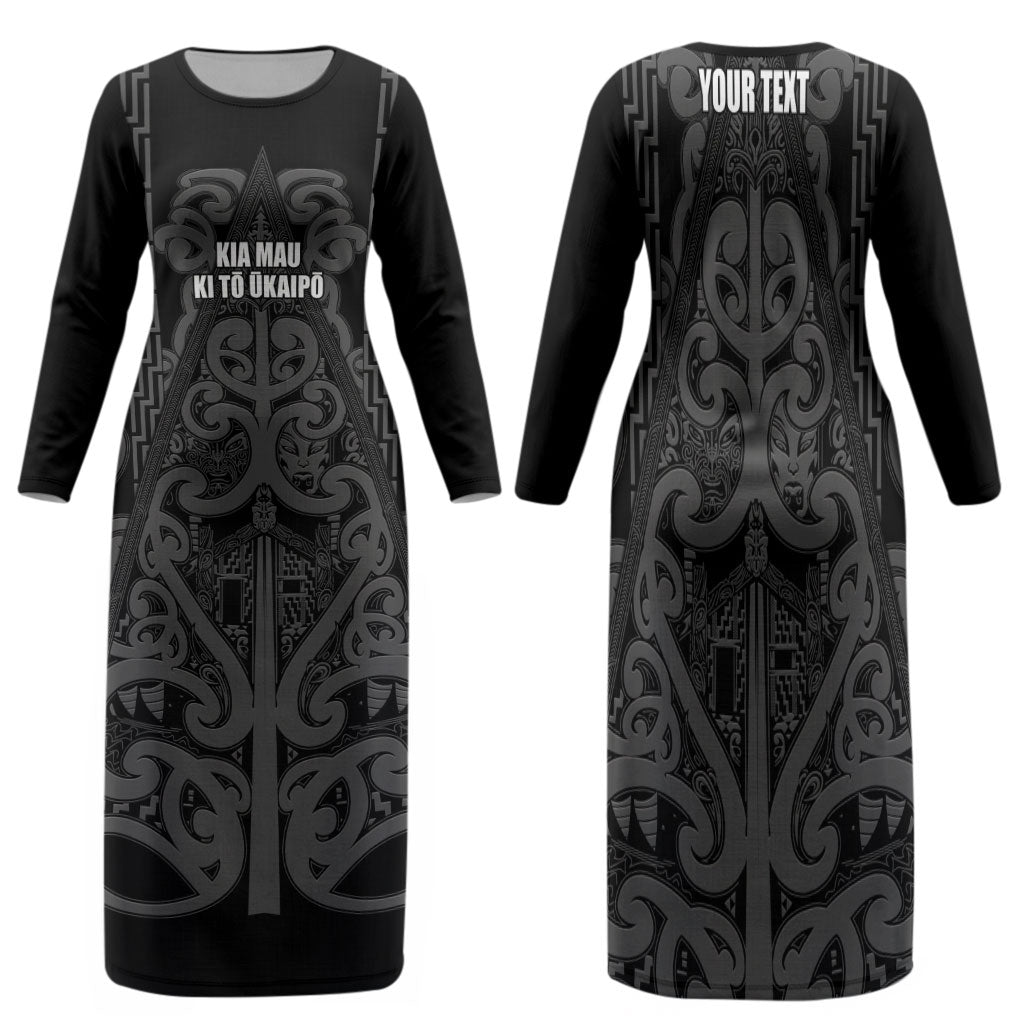 Maori Language Week Personalised Family Matching Long Sleeve Bodycon Dress and Hawaiian Shirt Kia Mau Ki To Ukaipo Grey Color LT14 Mom's Dress Grey - Polynesian Pride