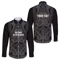 Maori Language Week Personalised Family Matching Long Sleeve Bodycon Dress and Hawaiian Shirt Kia Mau Ki To Ukaipo Grey Color LT14 Dad's Shirt - Long Sleeve Grey - Polynesian Pride