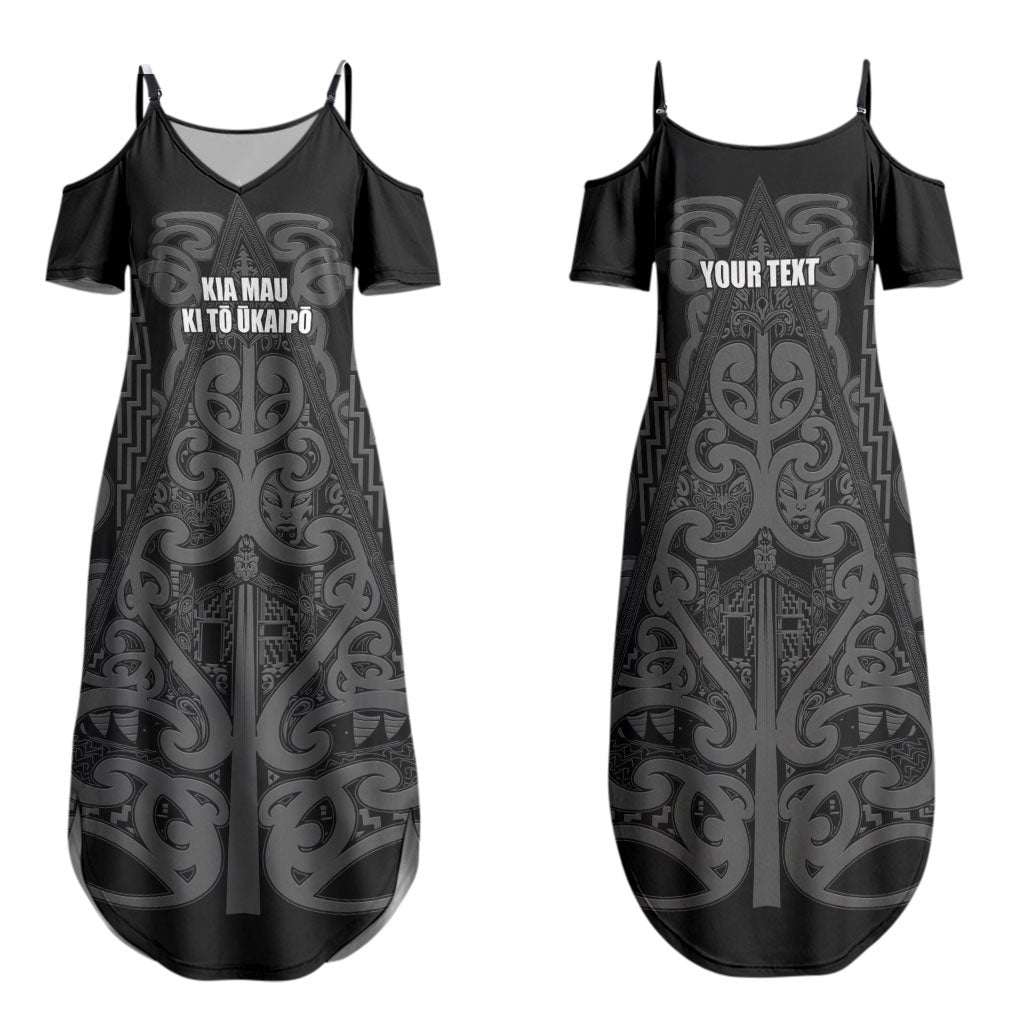 Maori Language Week Personalised Family Matching Summer Maxi Dress and Hawaiian Shirt Kia Mau Ki To Ukaipo Grey Color LT14 Mom's Dress Grey - Polynesian Pride