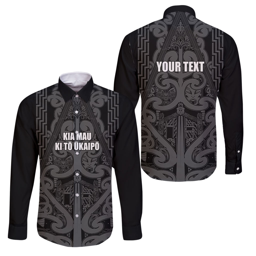 Maori Language Week Personalised Family Matching Summer Maxi Dress and Hawaiian Shirt Kia Mau Ki To Ukaipo Grey Color LT14 Dad's Shirt - Long Sleeve Grey - Polynesian Pride