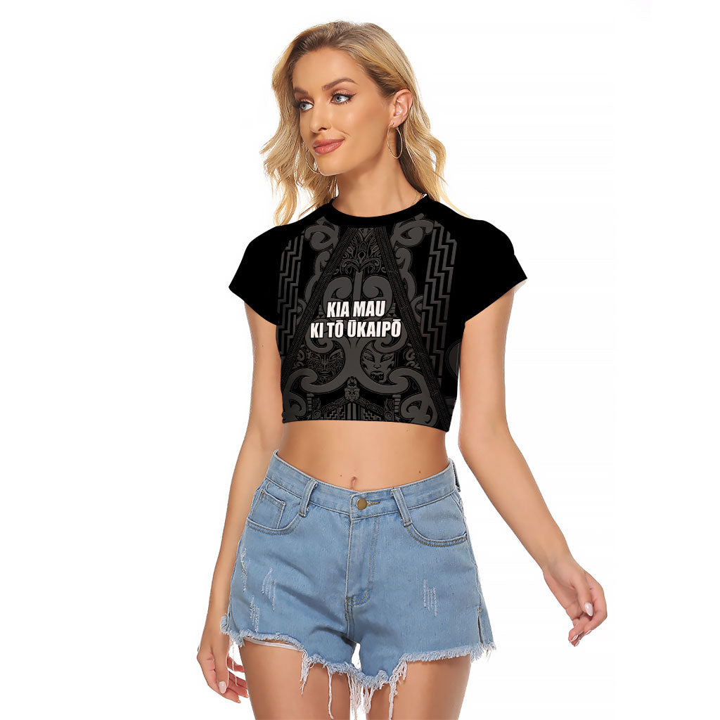 Maori Language Week Personalised Raglan Cropped T Shirt Kia Mau Ki To Ukaipo Grey Color LT14 Female Grey - Polynesian Pride
