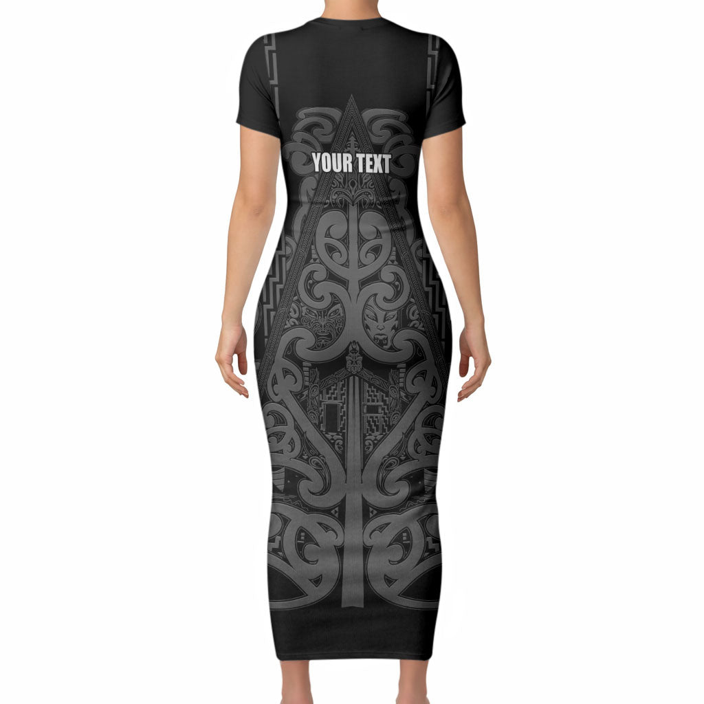 Maori Language Week Personalised Short Sleeve Bodycon Dress Kia Mau Ki To Ukaipo Grey Color LT14 - Polynesian Pride