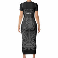 Maori Language Week Personalised Short Sleeve Bodycon Dress Kia Mau Ki To Ukaipo Grey Color LT14 - Polynesian Pride