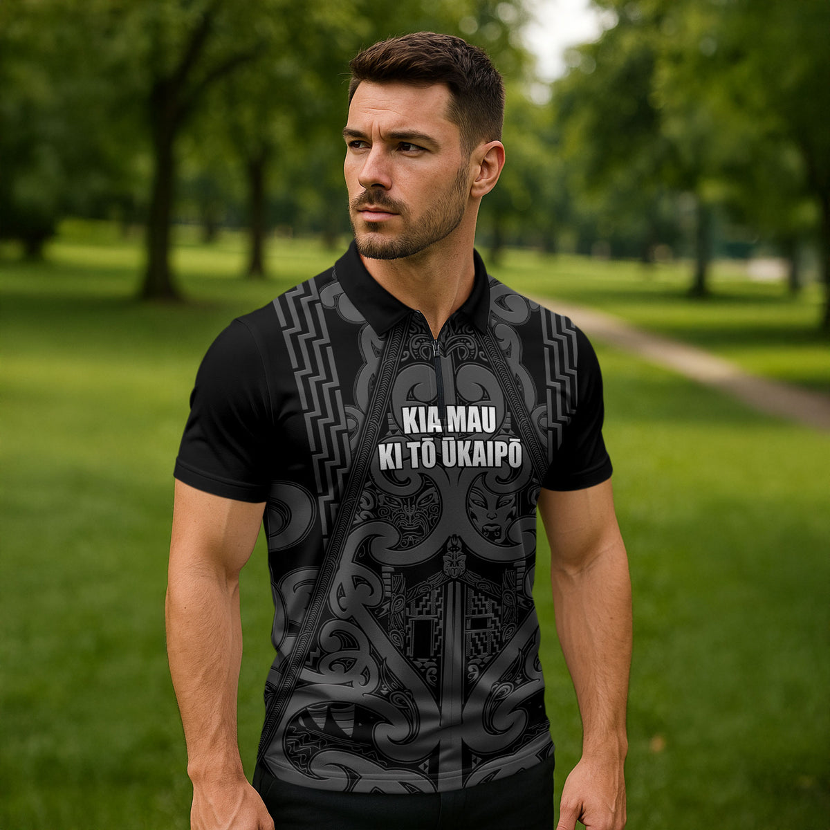Maori Language Week Personalised Zipper Polo Shirt Kia Mau Ki To Ukaipo Grey Color LT14 - Polynesian Pride