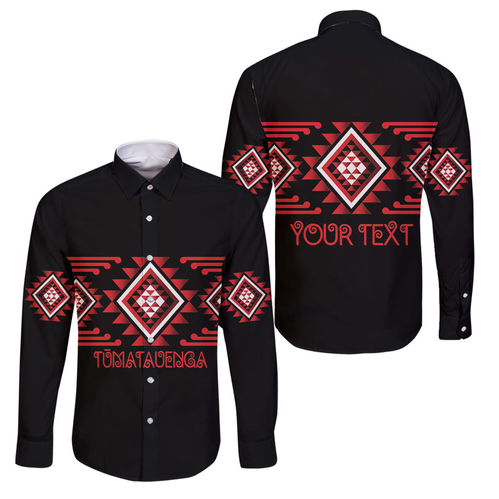 Aotearoa Atua Tumatauenga Personalised Family Matching Off The Shoulder Long Sleeve Dress and Hawaiian Shirt Maori God Of War Taniko Motifs LT14 Dad's Shirt - Long Sleeve Red - Polynesian Pride