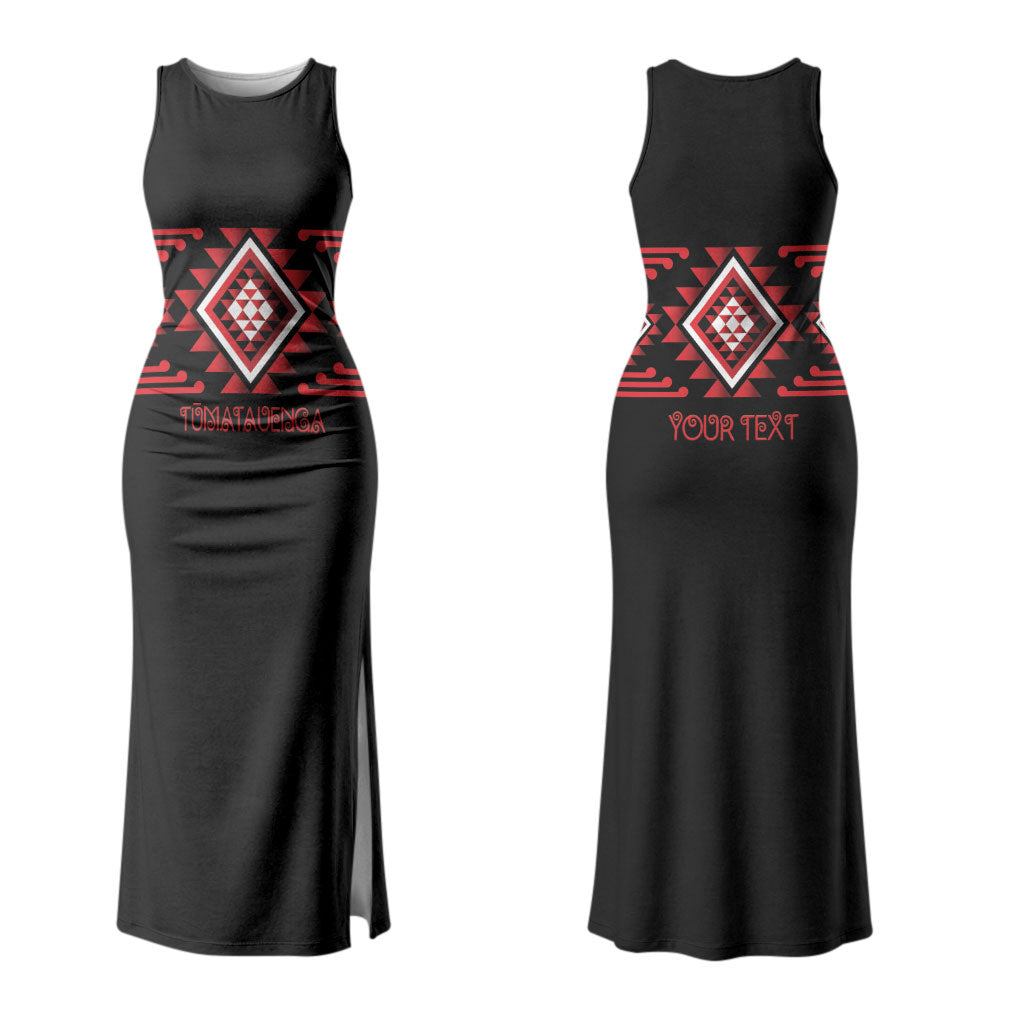 Aotearoa Atua Tumatauenga Personalised Family Matching Tank Maxi Dress and Hawaiian Shirt Maori God Of War Taniko Motifs LT14 Mom's Dress Red - Polynesian Pride
