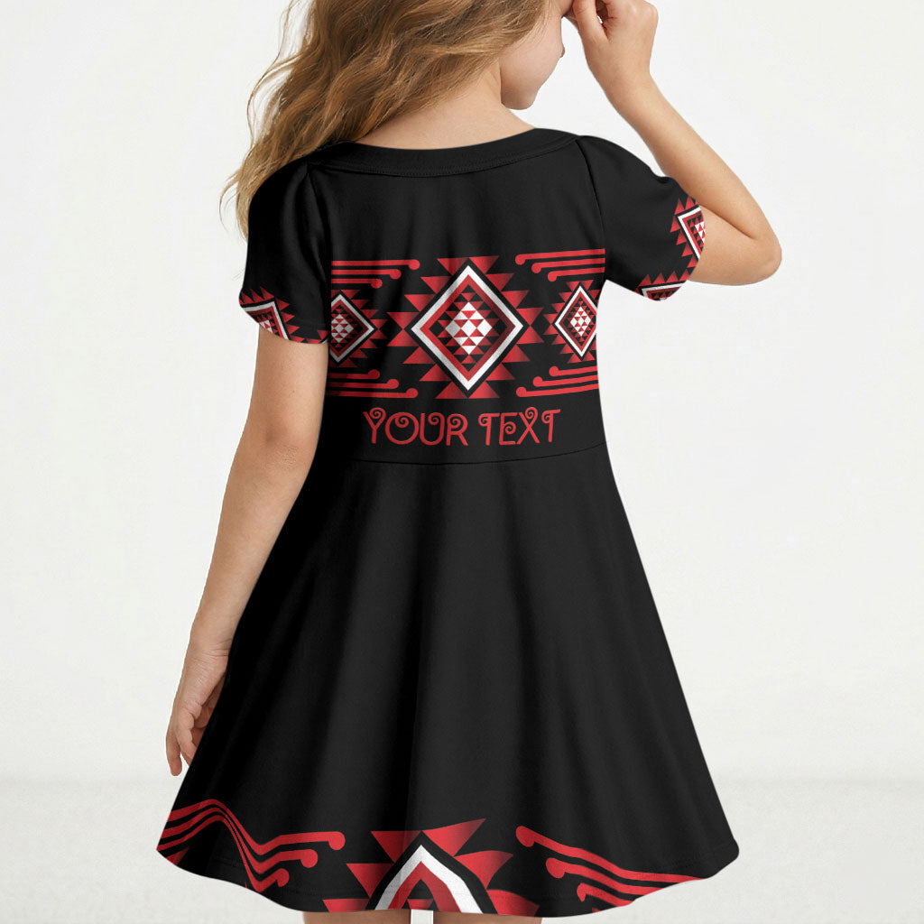 Aotearoa Atua Tumatauenga Personalised Kid Short Sleeve Dress Maori God Of War Taniko Motifs LT14 - Polynesian Pride