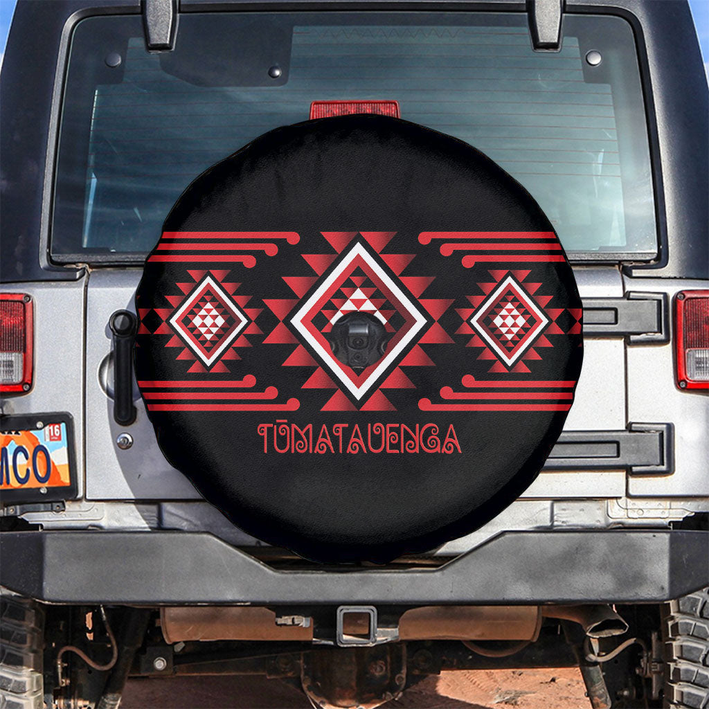 Aotearoa Atua Tumatauenga Spare Tire Cover Maori God Of War Taniko Motifs LT14 Red - Polynesian Pride