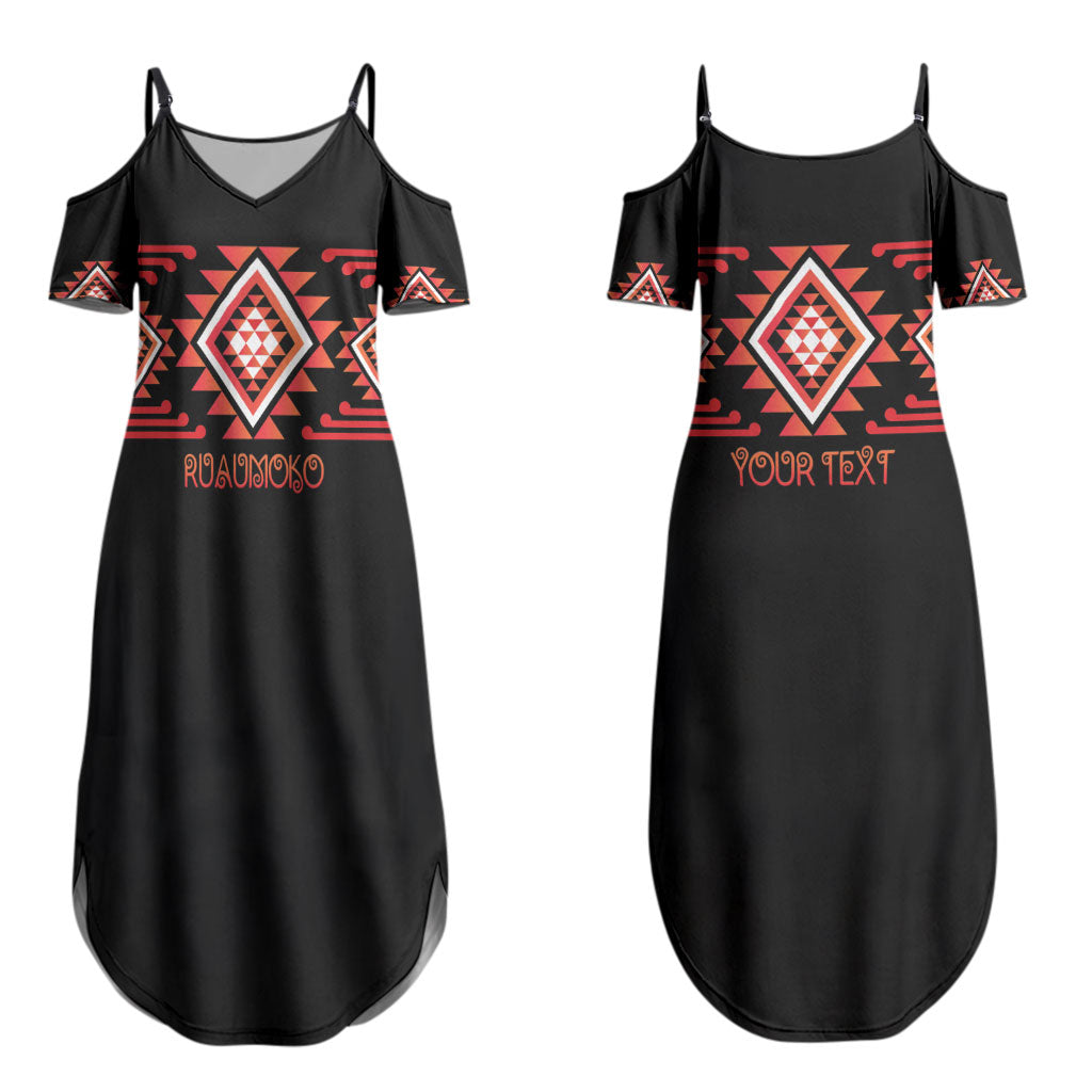 Aotearoa Atua Ruaumoko Personalised Couples Matching Summer Maxi Dress and Long Sleeve Button Shirt Maori Powerful God Taniko Motifs LT14 - Polynesian Pride