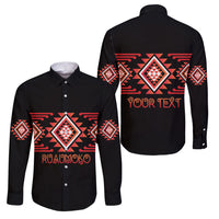 Aotearoa Atua Ruaumoko Personalised Family Matching Off The Shoulder Long Sleeve Dress and Hawaiian Shirt Maori Powerful God Taniko Motifs LT14 Dad's Shirt - Long Sleeve Orange - Polynesian Pride