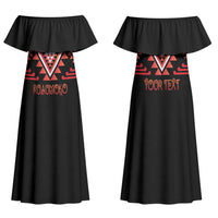 Aotearoa Atua Ruaumoko Personalised Family Matching Off Shoulder Maxi Dress and Hawaiian Shirt Maori Powerful God Taniko Motifs LT14 Mom's Dress Orange - Polynesian Pride