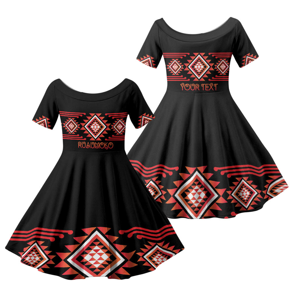 Aotearoa Atua Ruaumoko Personalised Family Matching Summer Maxi Dress and Hawaiian Shirt Maori Powerful God Taniko Motifs LT14 Daughter's Dress Orange - Polynesian Pride