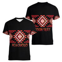 Aotearoa Atua Ruaumoko Personalised Women V-Neck T-Shirt Maori Powerful God Taniko Motifs LT14 - Polynesian Pride