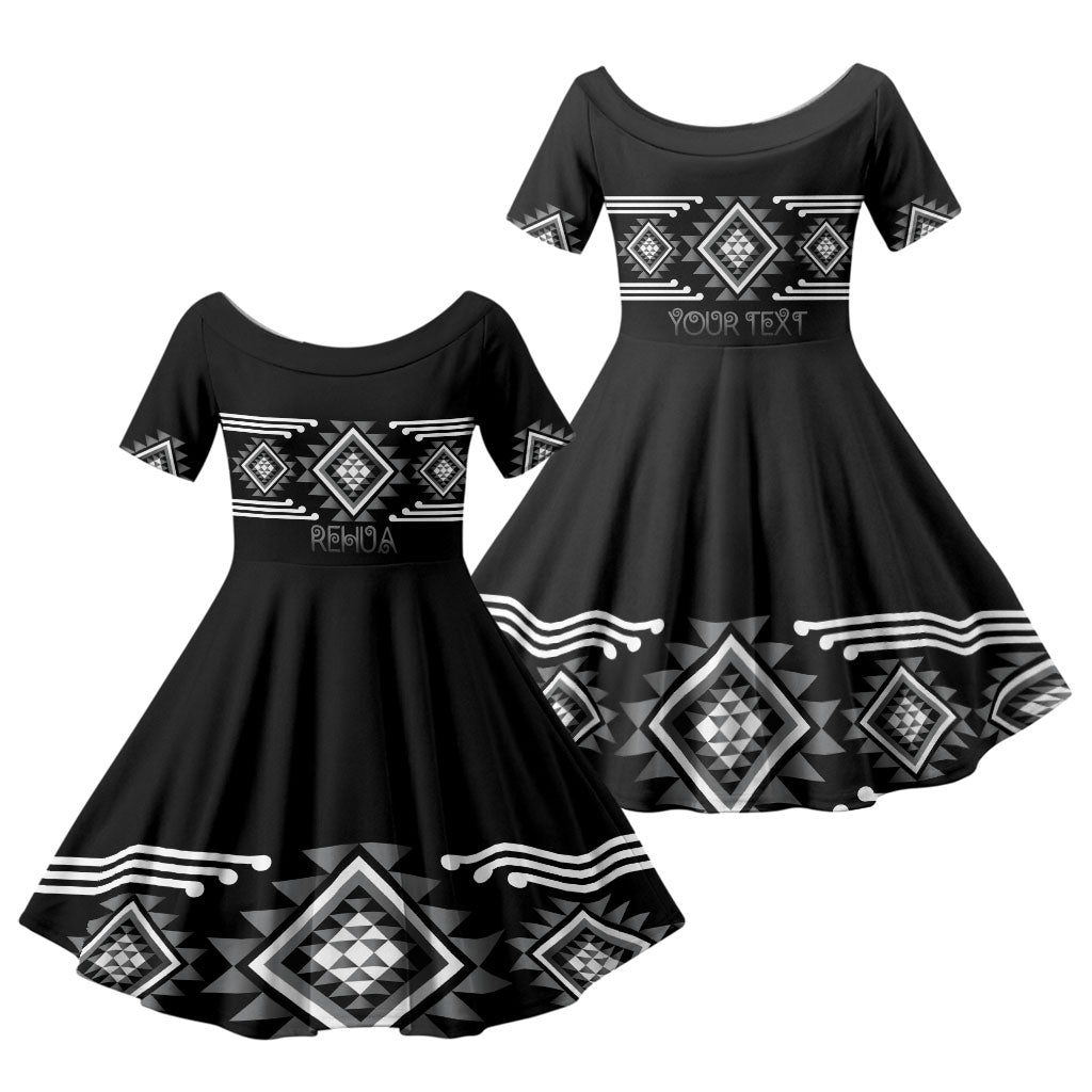Aotearoa Atua Rehua Personalised Family Matching Long Sleeve Bodycon Dress and Hawaiian Shirt Maori God Of Healing Taniko Motifs LT14 Daughter's Dress Grey - Polynesian Pride