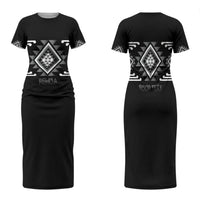 Aotearoa Atua Rehua Personalised Family Matching Short Sleeve Bodycon Dress and Hawaiian Shirt Maori God Of Healing Taniko Motifs LT14 Mom's Dress Grey - Polynesian Pride