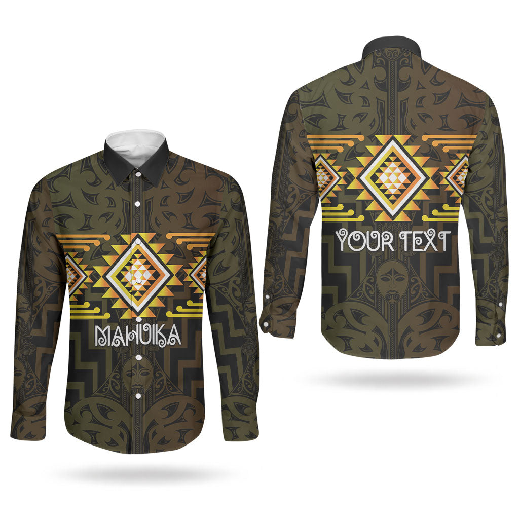 Aotearoa Atua Mahuika Personalised Couples Matching Mermaid Dress and Long Sleeve Button Shirt Maori Goddess Of Fire Taniko Motifs LT14 - Polynesian Pride