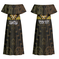 Aotearoa Atua Mahuika Personalised Couples Matching Off Shoulder Maxi Dress and Hawaiian Shirt Maori Goddess Of Fire Taniko Motifs LT14 - Polynesian Pride