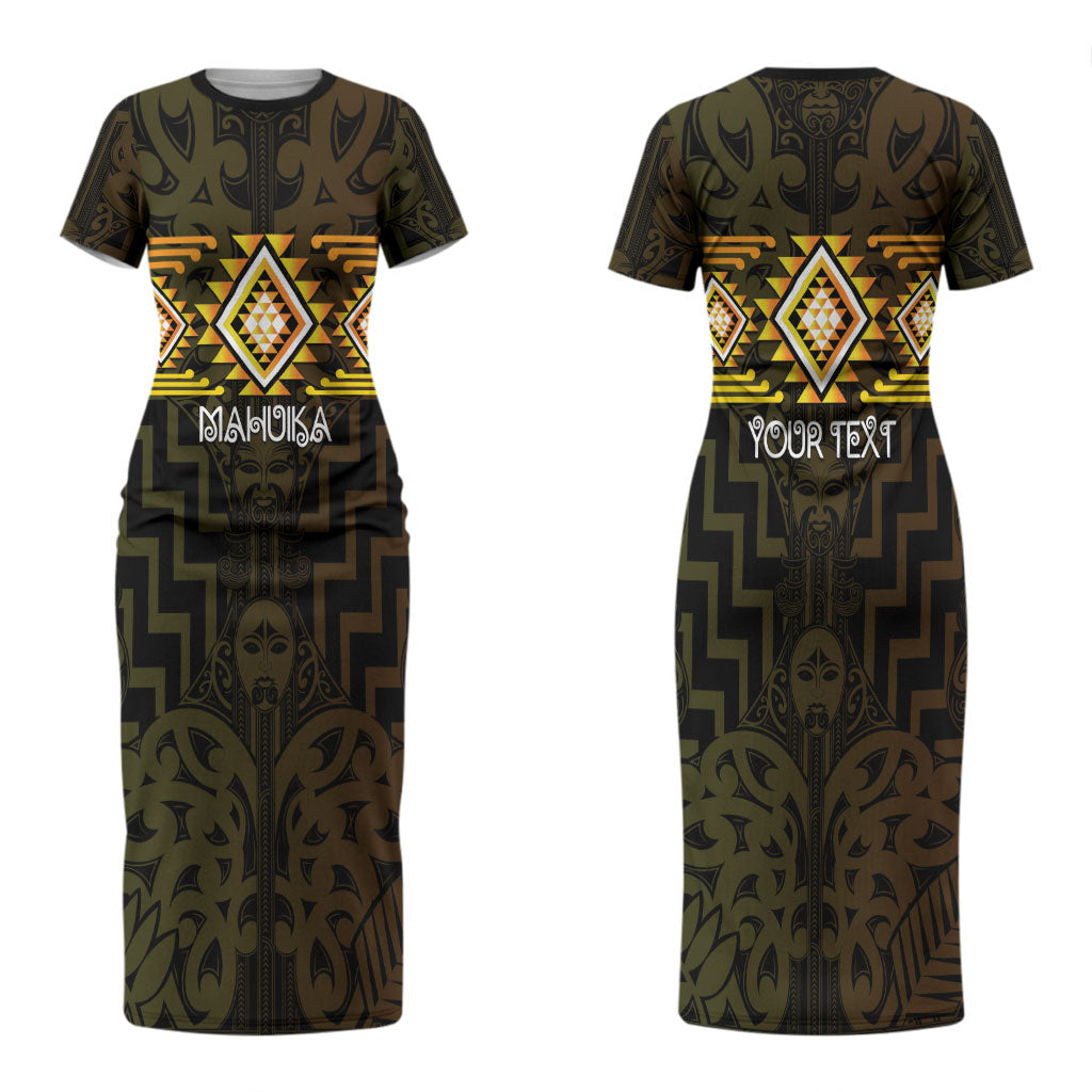 Aotearoa Atua Mahuika Personalised Couples Matching Short Sleeve Bodycon Dress and Long Sleeve Button Shirt Maori Goddess Of Fire Taniko Motifs LT14 - Polynesian Pride