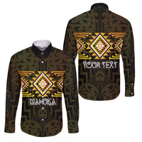 Aotearoa Atua Mahuika Personalised Family Matching Mermaid Dress and Hawaiian Shirt Maori Goddess Of Fire Taniko Motifs LT14 Dad's Shirt - Long Sleeve Yellow - Polynesian Pride