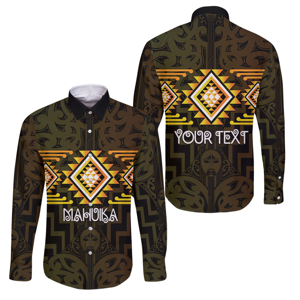 Aotearoa Atua Mahuika Personalised Family Matching Off The Shoulder Long Sleeve Dress and Hawaiian Shirt Maori Goddess Of Fire Taniko Motifs LT14 Dad's Shirt - Long Sleeve Yellow - Polynesian Pride