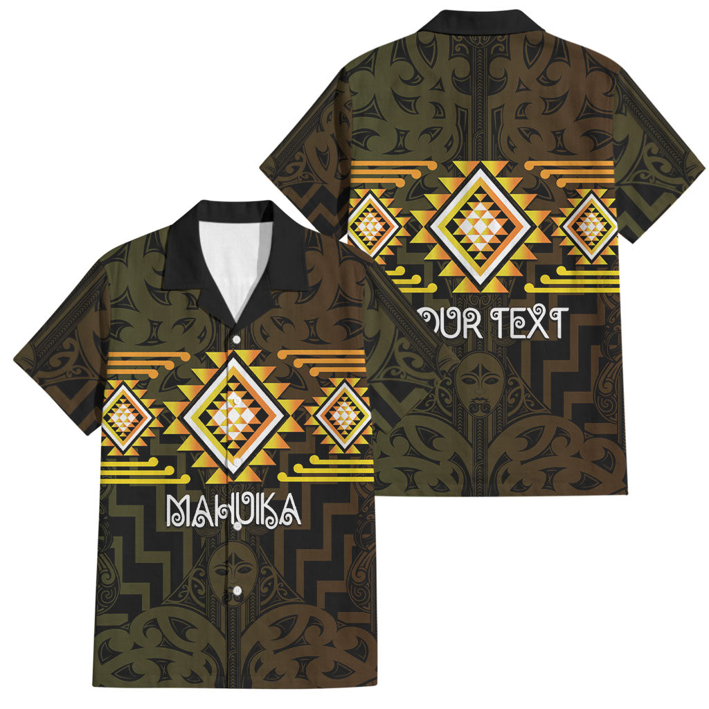 Aotearoa Atua Mahuika Personalised Family Matching Short Sleeve Bodycon Dress and Hawaiian Shirt Maori Goddess Of Fire Taniko Motifs LT14 Dad's Shirt - Short Sleeve Yellow - Polynesian Pride