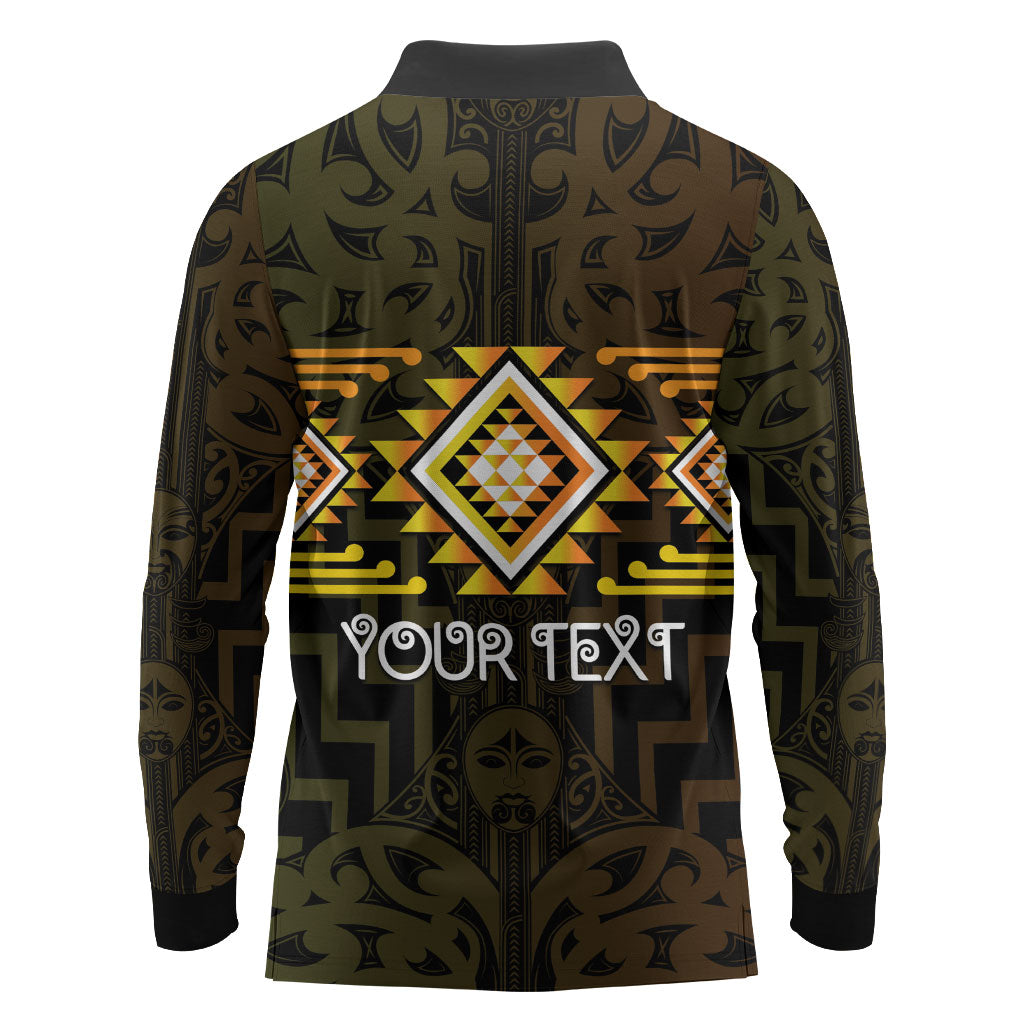 Aotearoa Atua Mahuika Personalised Long Sleeve Polo Shirt Maori Goddess Of Fire Taniko Motifs LT14 - Polynesian Pride