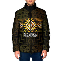 Aotearoa Atua Mahuika Personalised Padded Jacket Maori Goddess Of Fire Taniko Motifs LT14 Men Yellow - Polynesian Pride