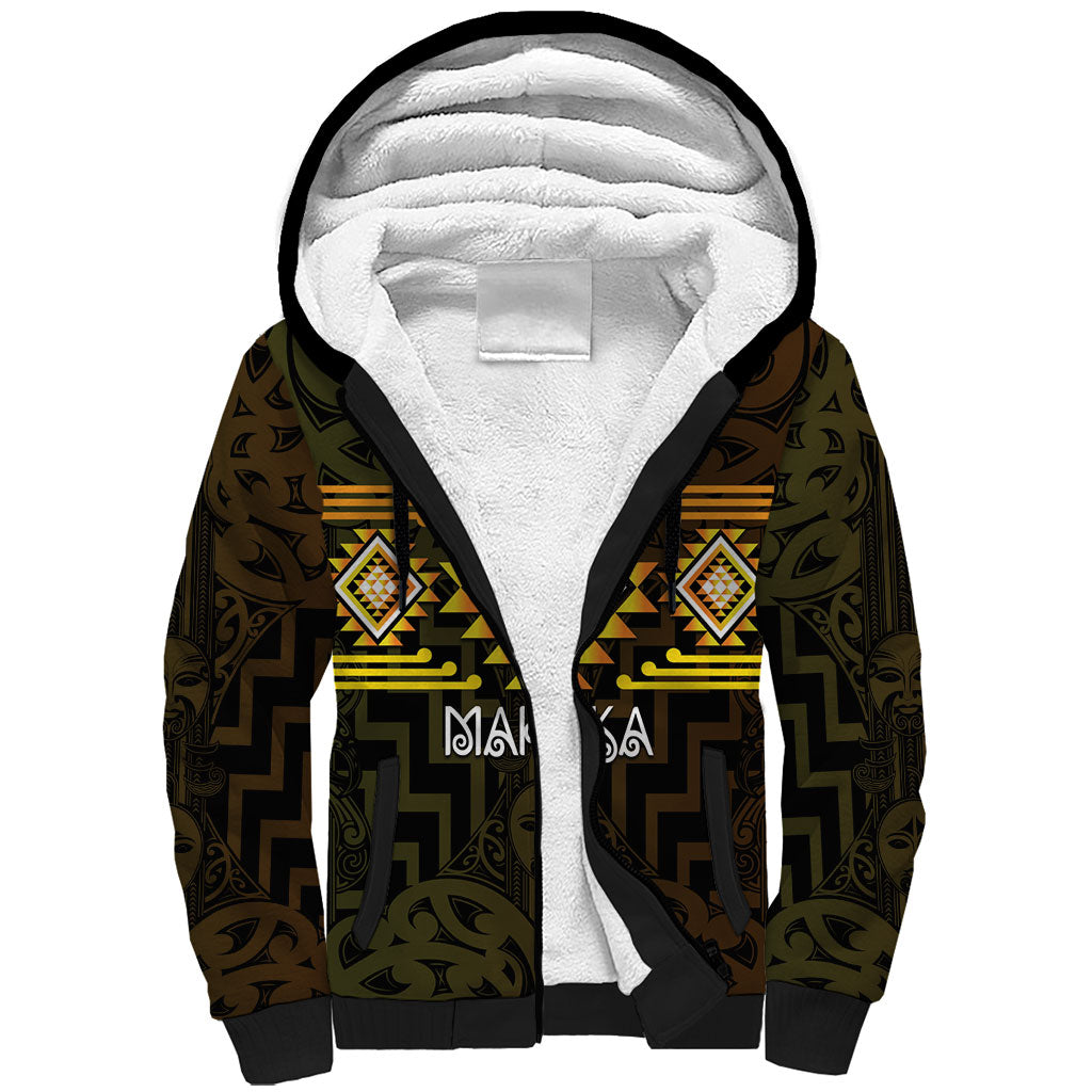 Aotearoa Atua Mahuika Personalised Sherpa Hoodie Maori Goddess Of Fire Taniko Motifs LT14 Unisex Yellow - Polynesian Pride