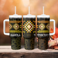 Aotearoa Atua Mahuika Personalised Tumbler With Handle Maori Goddess Of Fire Taniko Motifs LT14 - Polynesian Pride