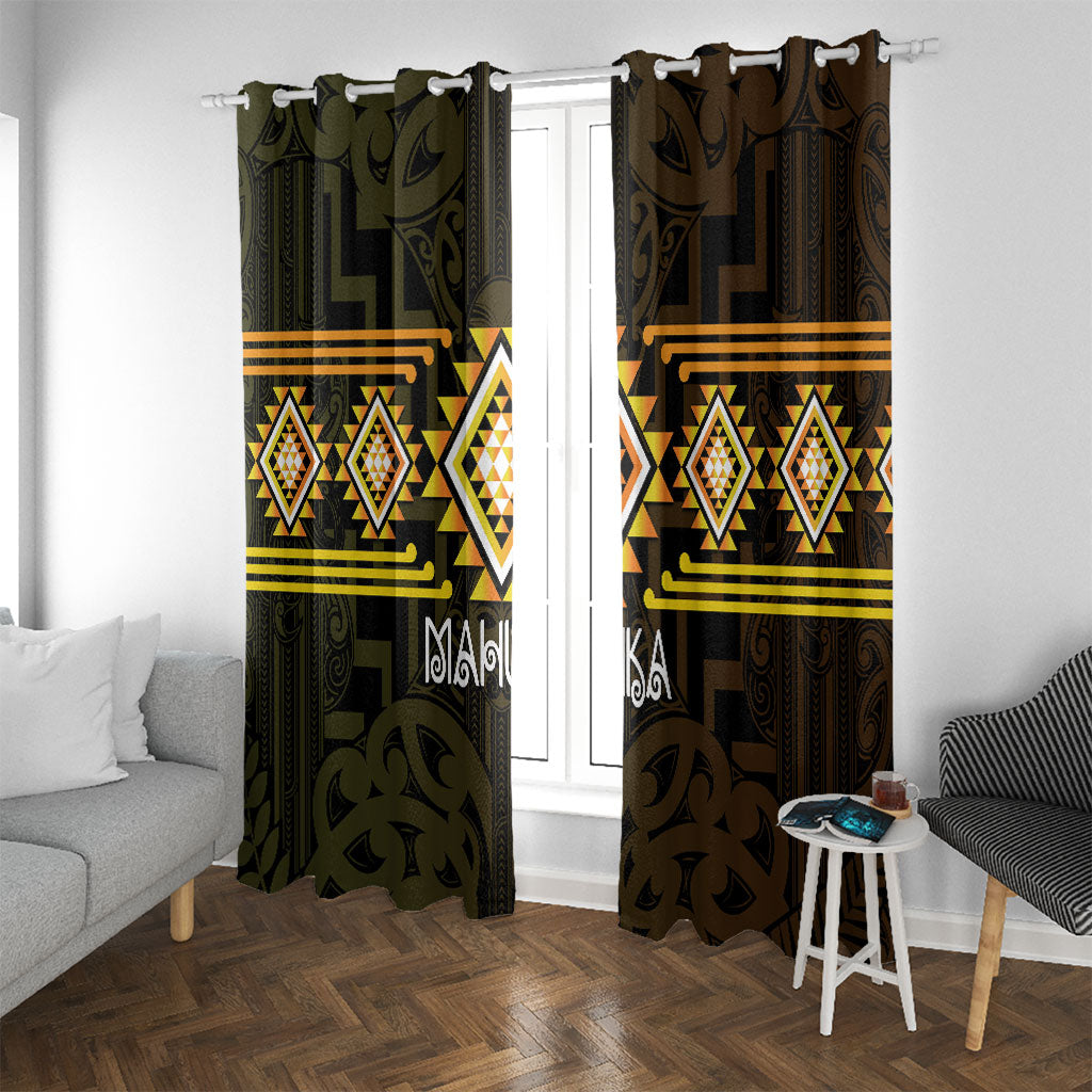 Aotearoa Atua Mahuika Window Curtain Maori Goddess Of Fire Taniko Motifs LT14 With Grommets Yellow - Polynesian Pride