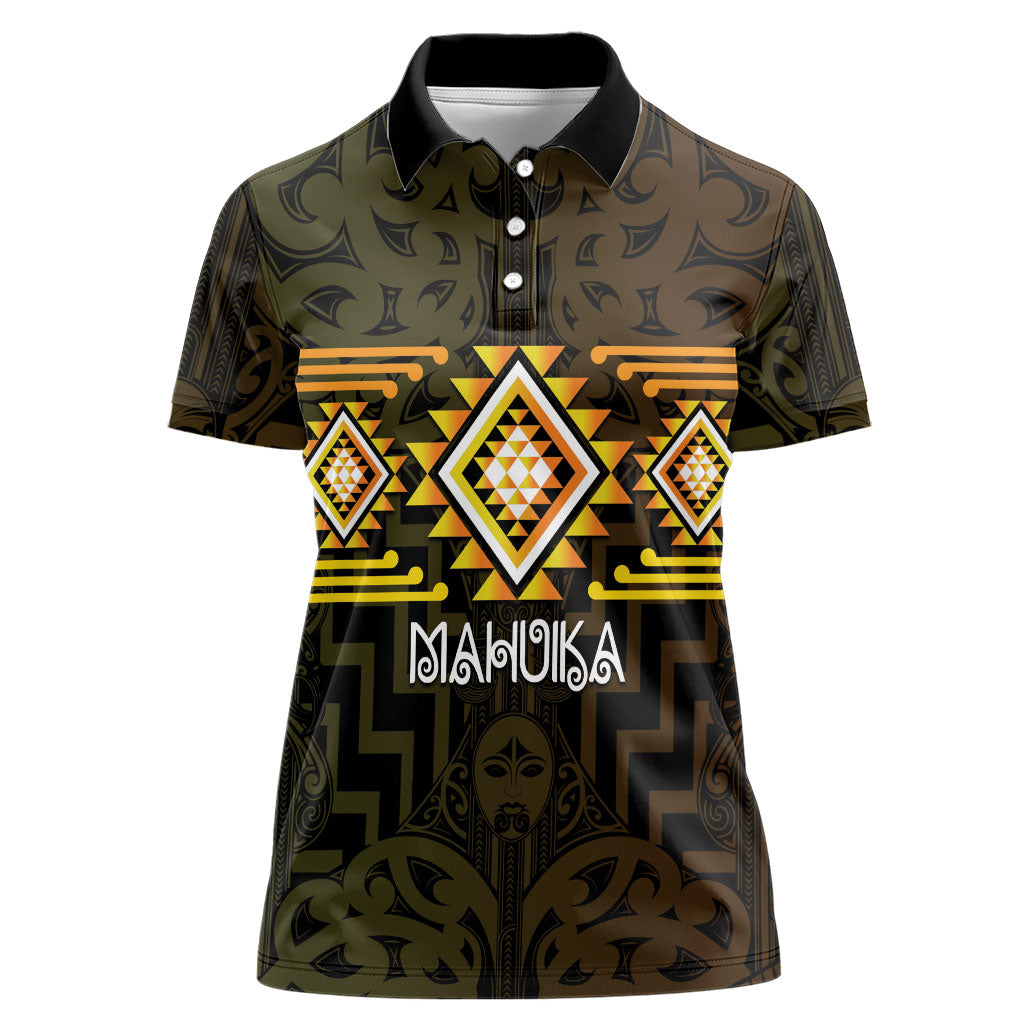 Aotearoa Atua Mahuika Personalised Women Polo Shirt Maori Goddess Of Fire Taniko Motifs LT14 Female Yellow - Polynesian Pride