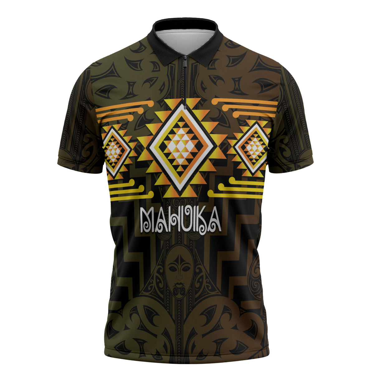Aotearoa Atua Mahuika Personalised Zipper Polo Shirt Maori Goddess Of Fire Taniko Motifs LT14 Yellow - Polynesian Pride
