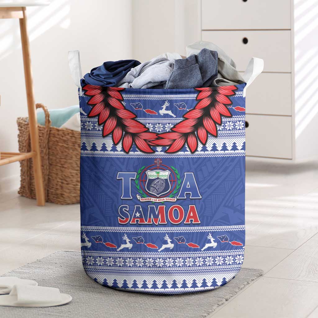 Toa Samoa Rugby Christmas Laundry Basket Ula Fala Samoan Pattern Blue - Polynesian Pride