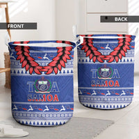 Toa Samoa Rugby Christmas Laundry Basket Ula Fala Samoan Pattern Blue - Polynesian Pride